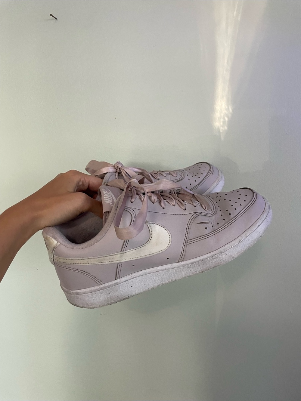 Nike Court Vision Low Next Nature in Platinum Violet with Ribbon Laces - Picture 3 of 11